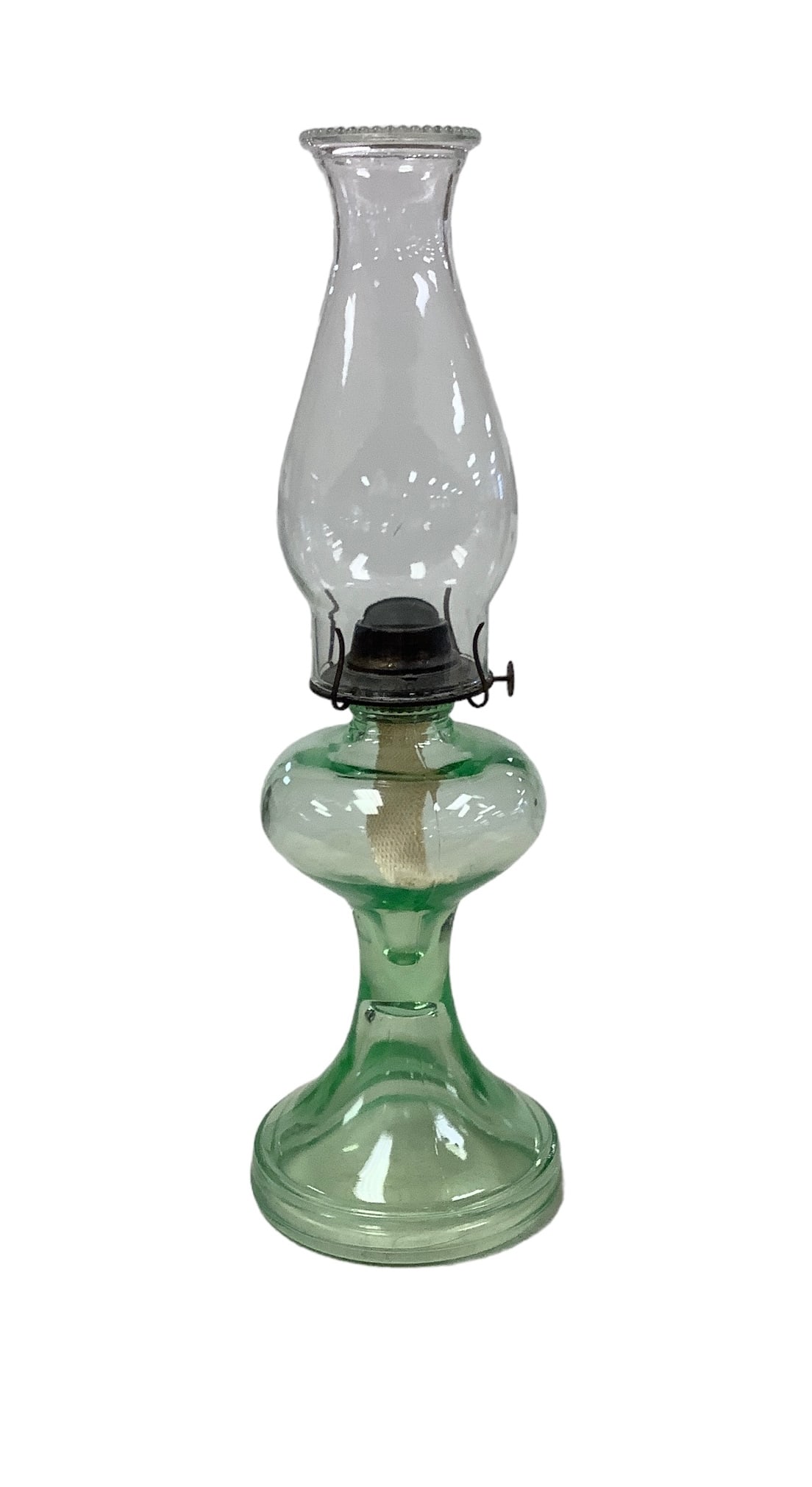 Lamp: Lamp Green translucent glass oil lamp approx 18î H