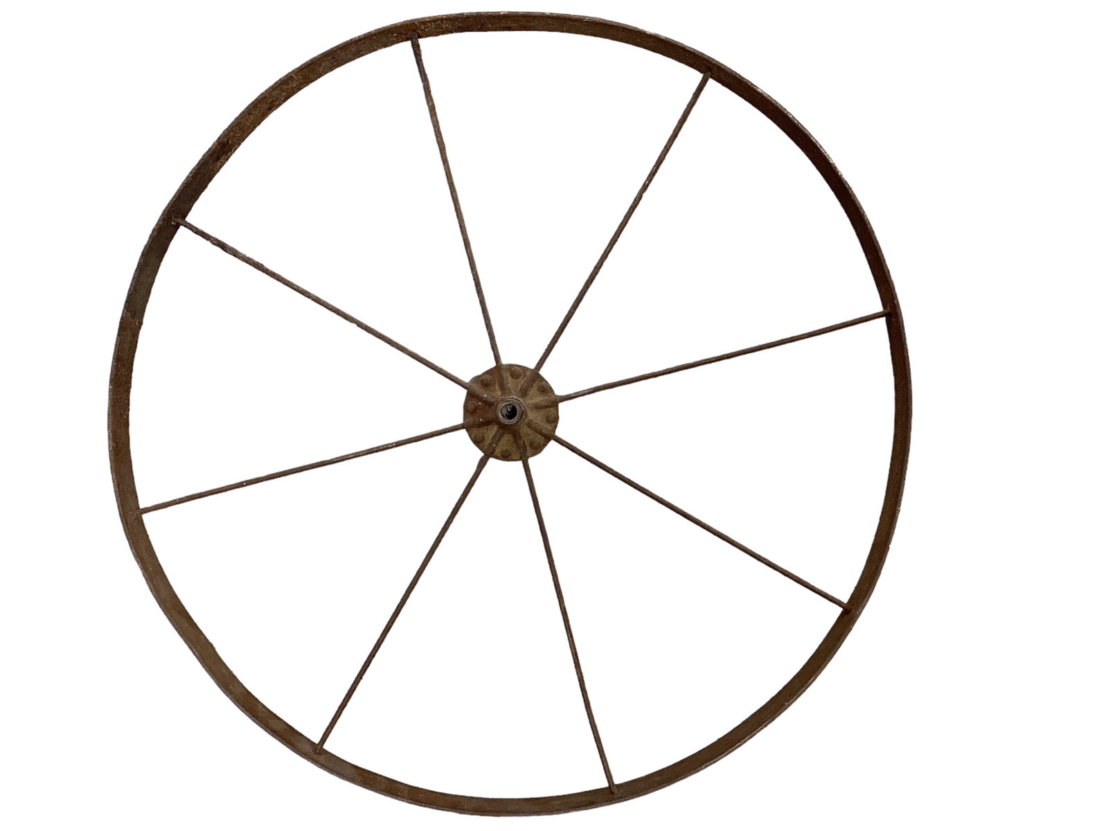 Primitive Metal Spoke Wheel: Primitive Metal Spoke Wheel It measures 24î in diameter. It is rusty.