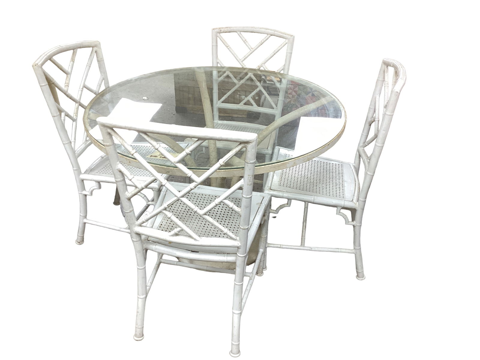 White Metal Rattan Look Patio Chairs & Glass Top Table (1 of 1)