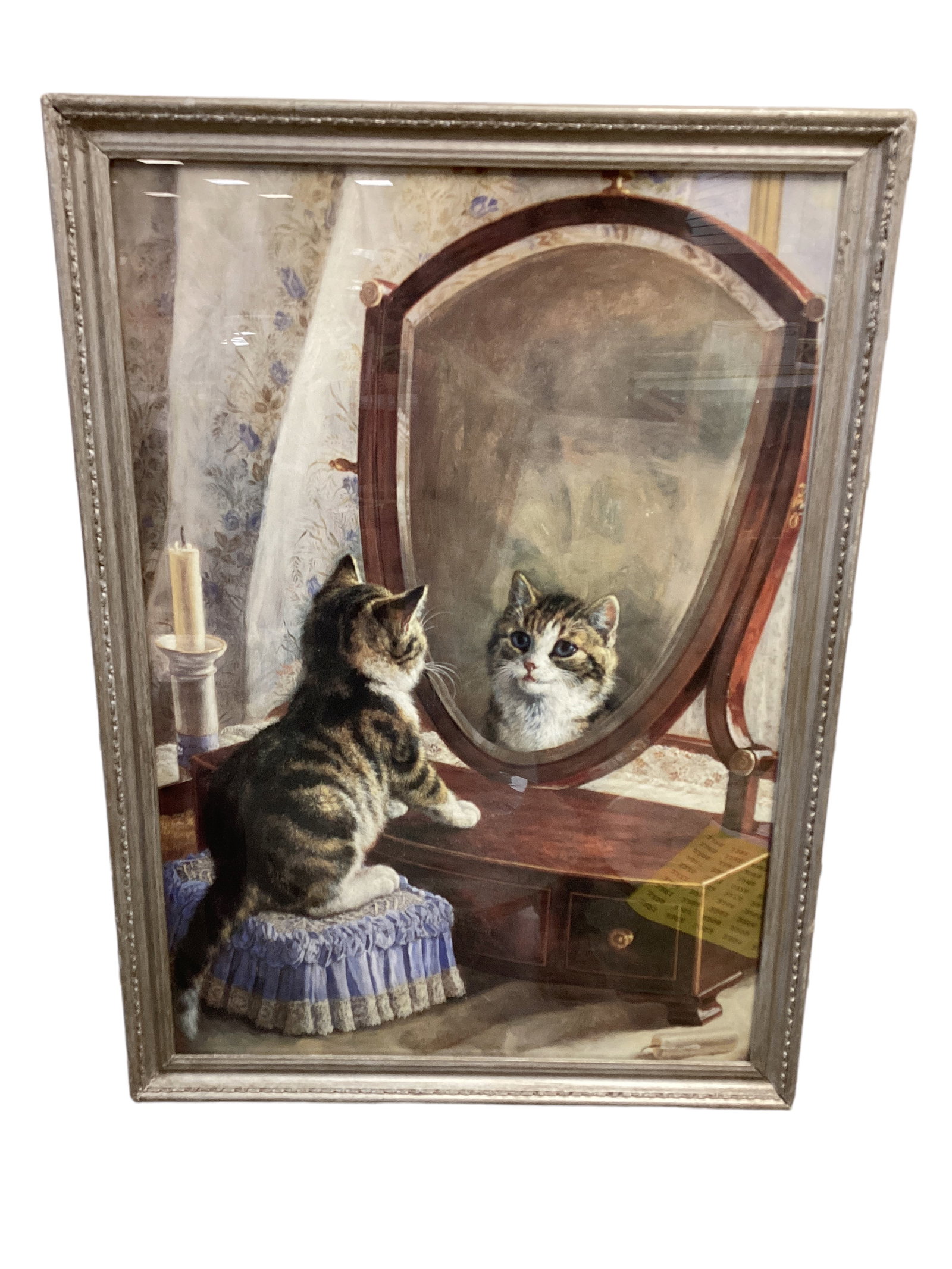 Kitty Looking in Shaving Mirror Print: Kitty Looking in Shaving Mirror Print It measures 15 1/2î x 21 1/2î