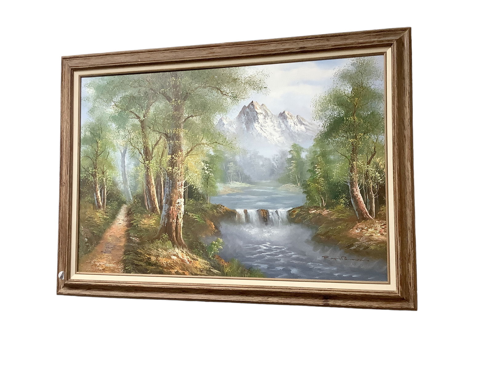 Mountain and Stream Scene Oil on Canvas Painting: Mountain and Stream Scene Oil on Canvas Painting 42î x 29.5î