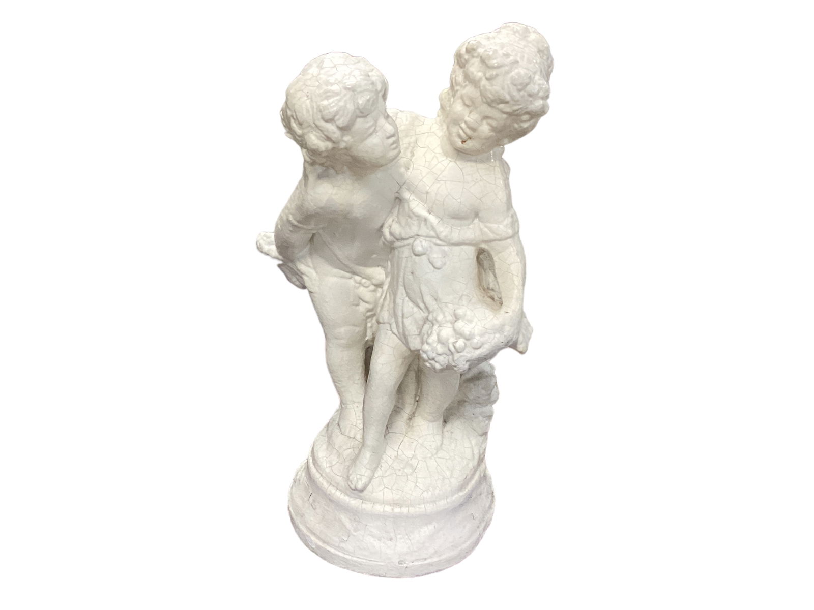 White Cement Statue With Girl And Boy: White Cement Statue With Girl And Boy Measures 20î high