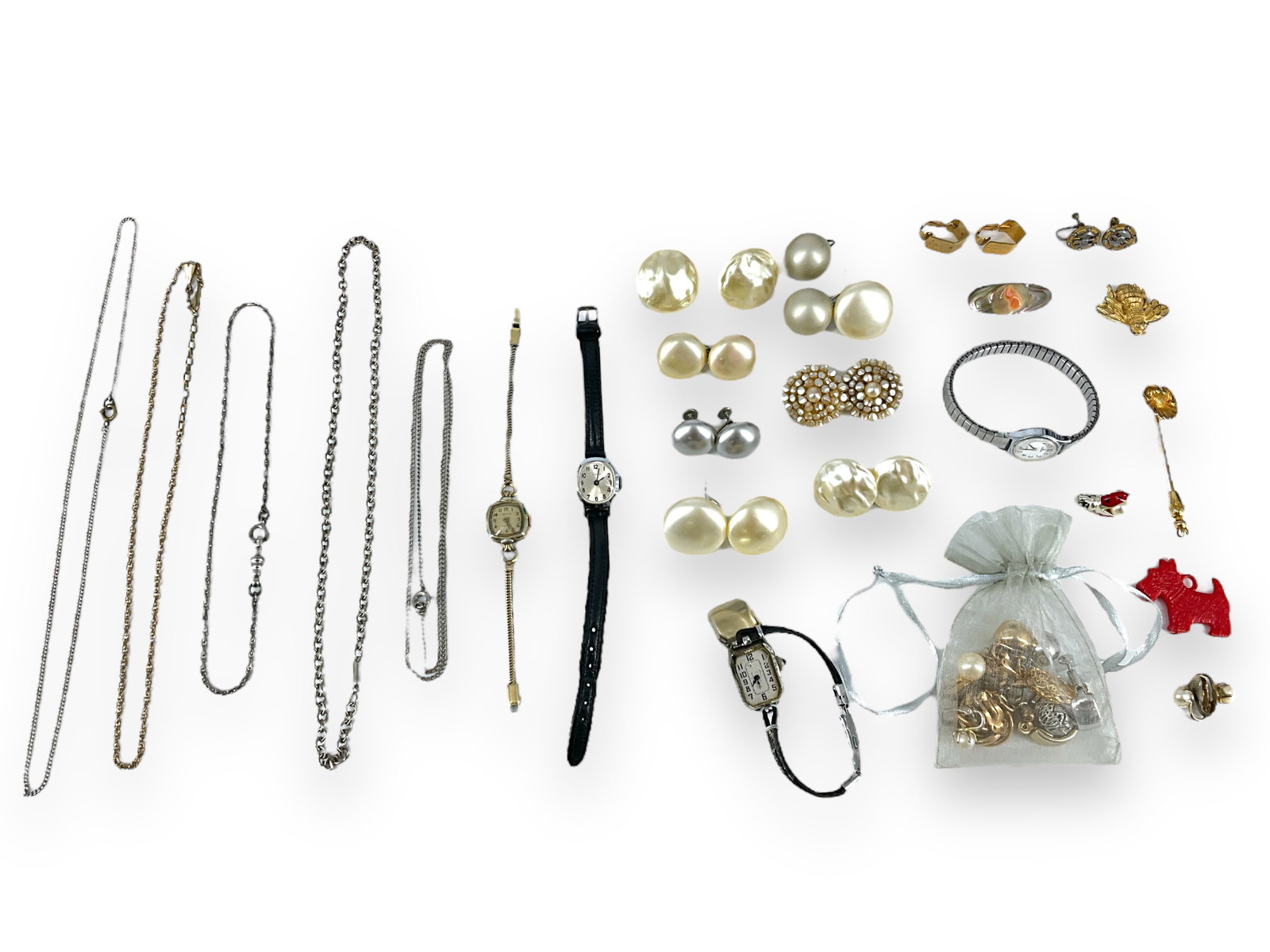 Vintage Watches (One 14K), Darling Pins, Button Earrings (1 of 8)