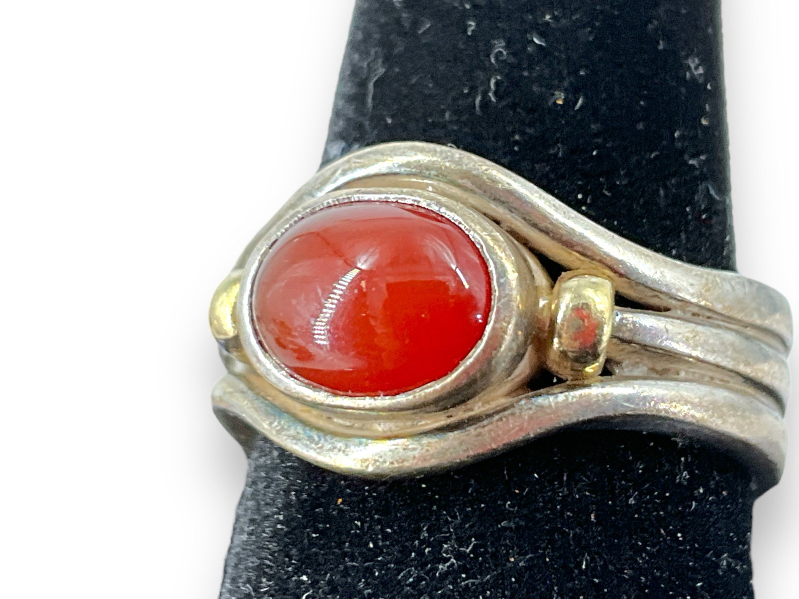 Sterling Silver and Carnelian Cabochon Ring (1 of 5)