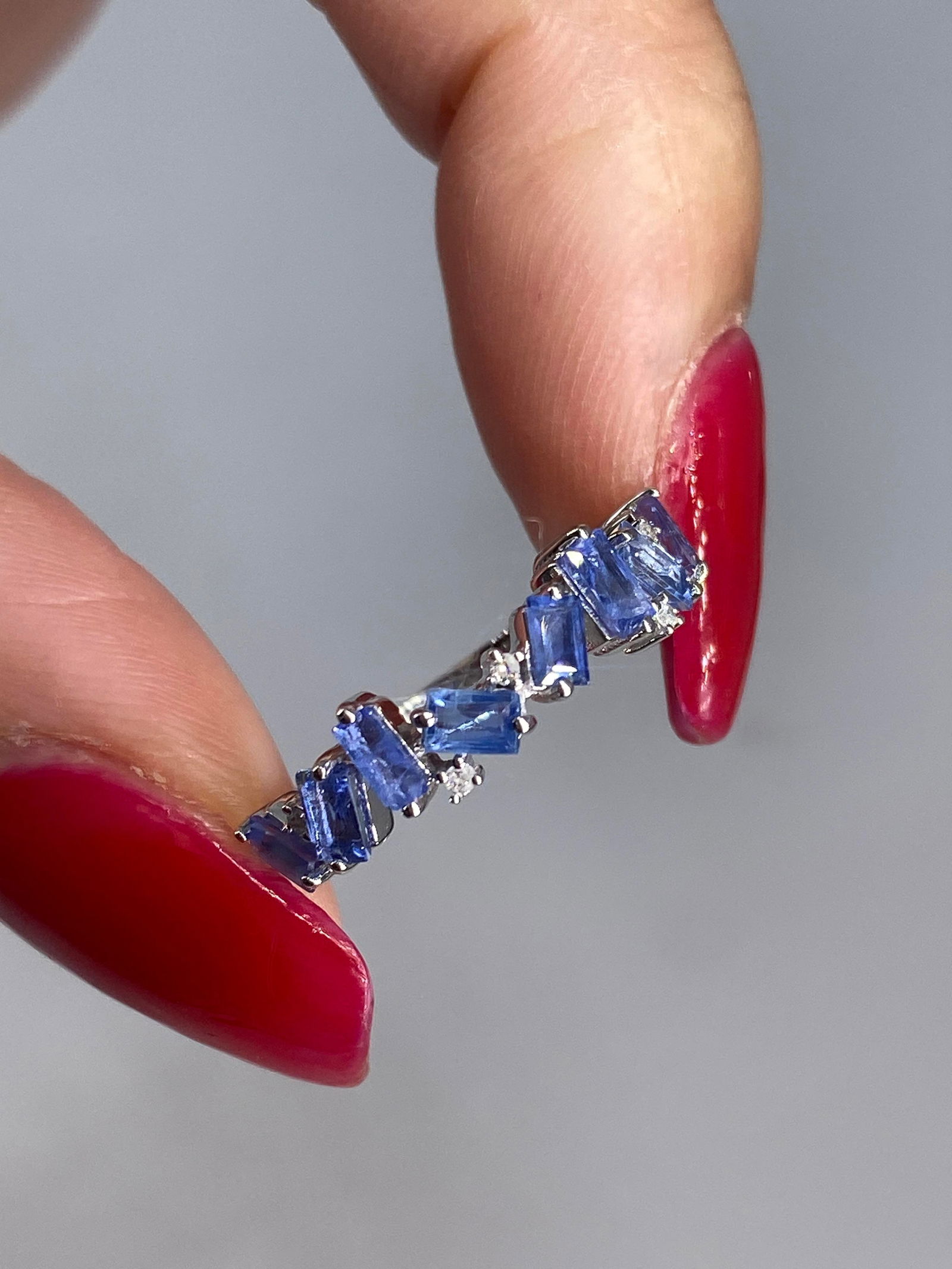 18k White Gold Natural Sapphire & Diamond Band (1 of 7)