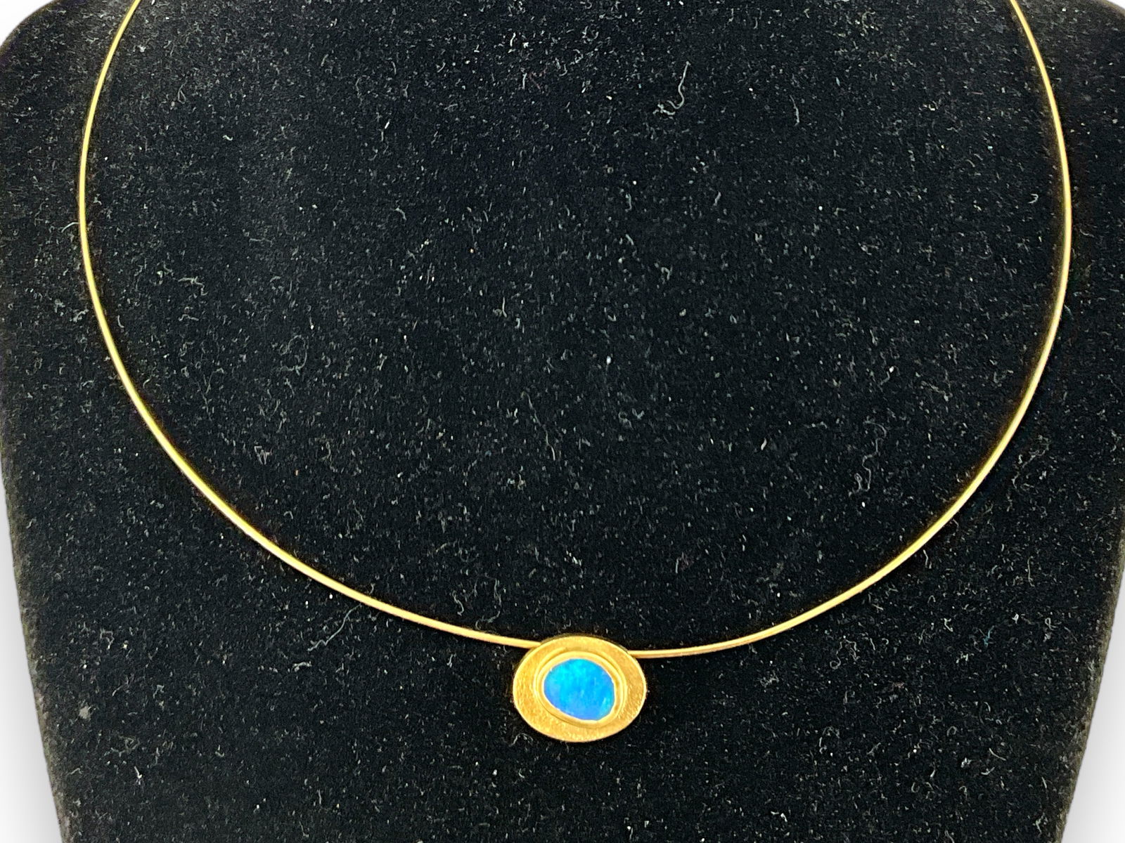 18kt Yellow Gold Wire Choker Necklace with Opal Slide Pendant (1 of 5)