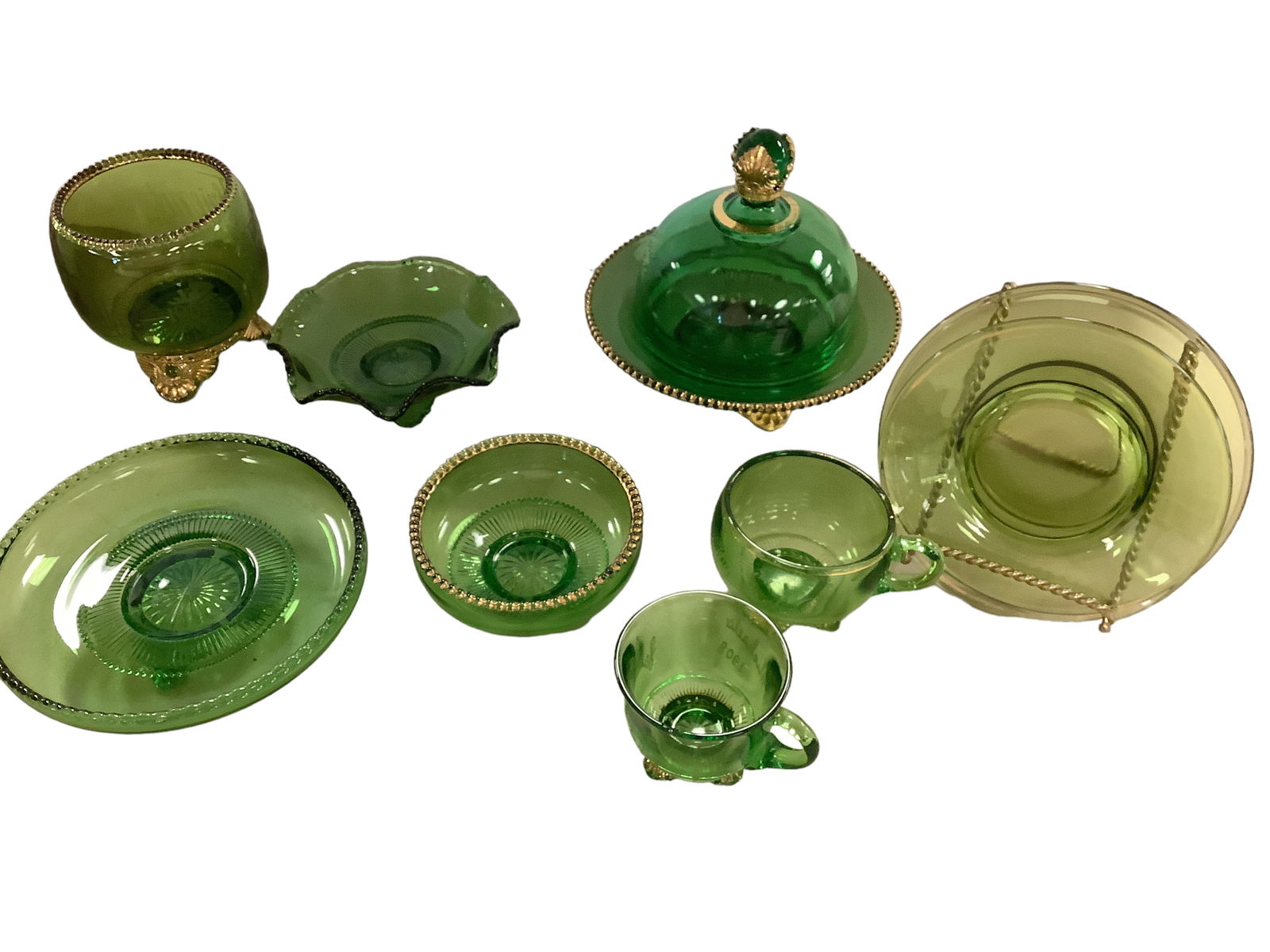 Collection of US Green Colorado Pattern Glass with Gold Accents (1 of 9)