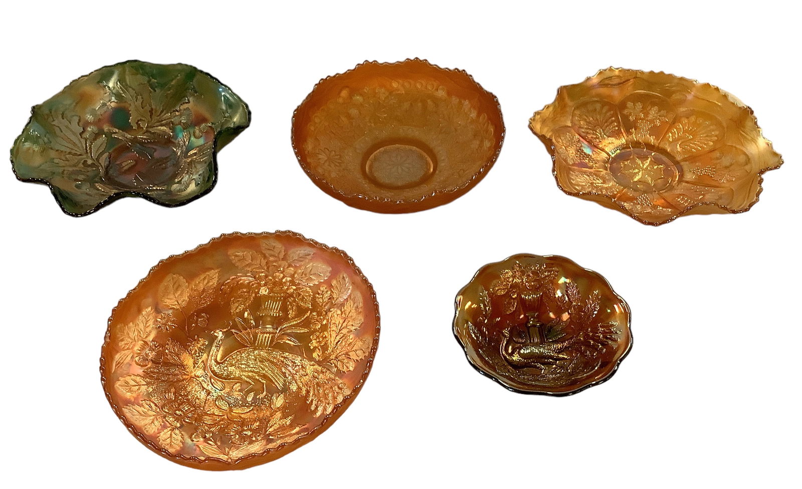 (5) Vintage Pieces of Unmarked Carnival Glass, Possibly Fenton (1 of 3)