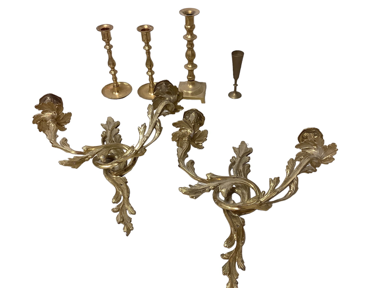 Acanthus Leaves Brass Candle Sconce Wall Candlesticks, Candlesticks, and Bud Vase (1 of 10)