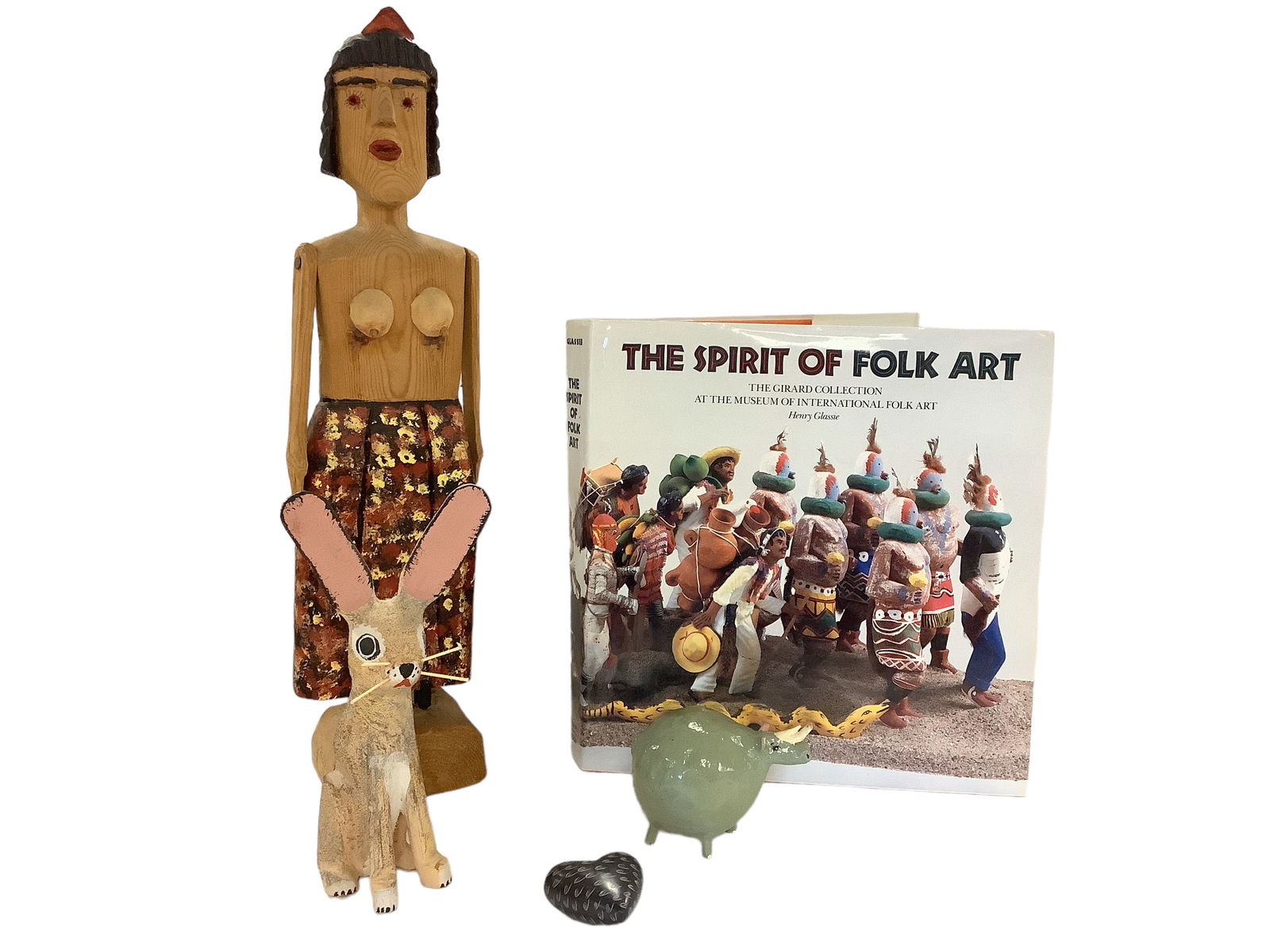 The Spirit of Folk Art Book, Carved Indian, Carved Jack Rabbit, Hand Carved Black Soapstone Heart, (1 of 10)