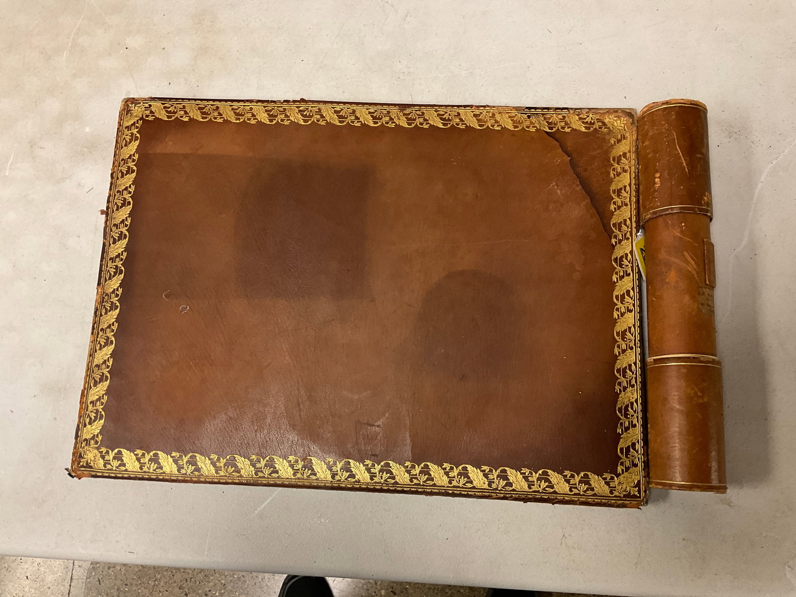 Vintage Backgammon Set with Leather Case with leather bound Parcheesi board, 19"x14" when closed.: Vintage Backgammon Set with Leather Case with leather bound Parcheesi board, 19"x14" when closed.Set includes 35 pieces by LE Gaucher Paris -2 Board has stains and holes.