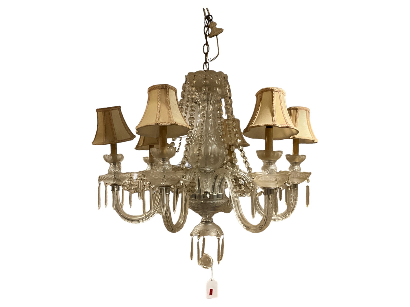Crystal Chandelier: The arms are 11” out from the body of the chandelier.27 in. (68.6 cm.)