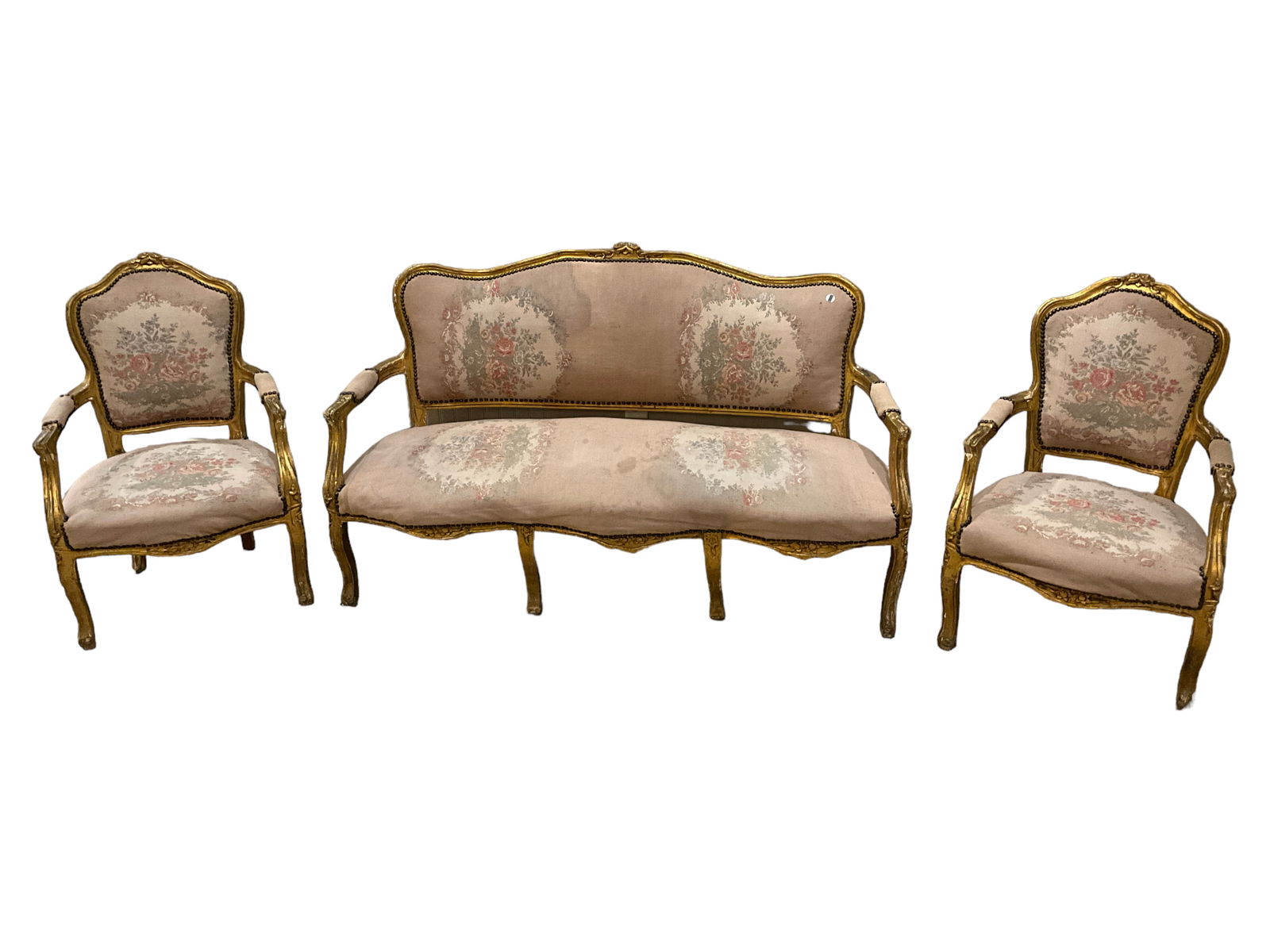 (3) French Style Gilded Settee & Chairs (1 of 15)
