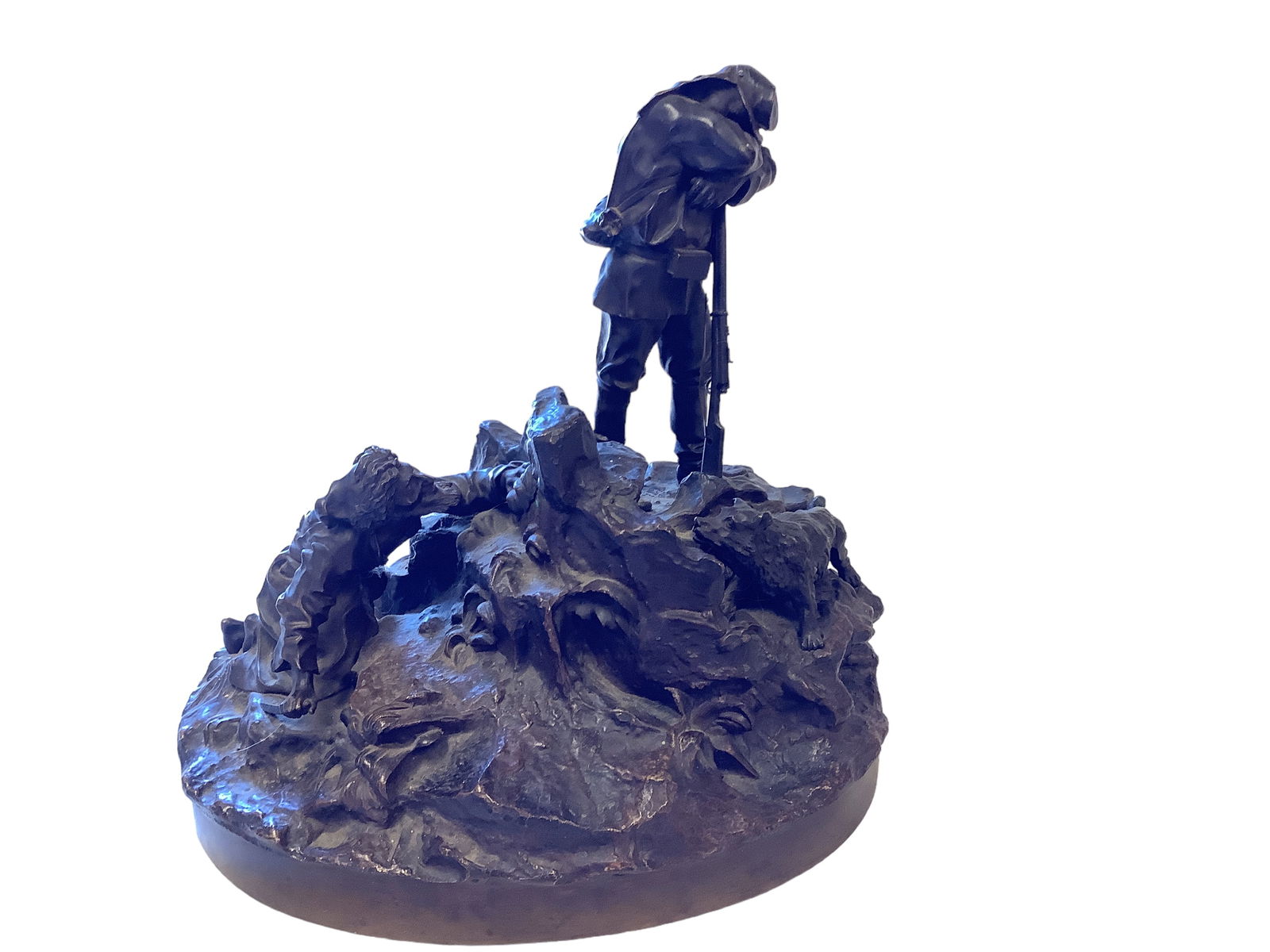 Woerffel Figurine: Woerffel Figurine"SOLDIER SLEEPING ON LOOKOUT" cast by Woerffel from the model byVasilli Grachev, stamped 1877. Approx 10"T x 10"W.