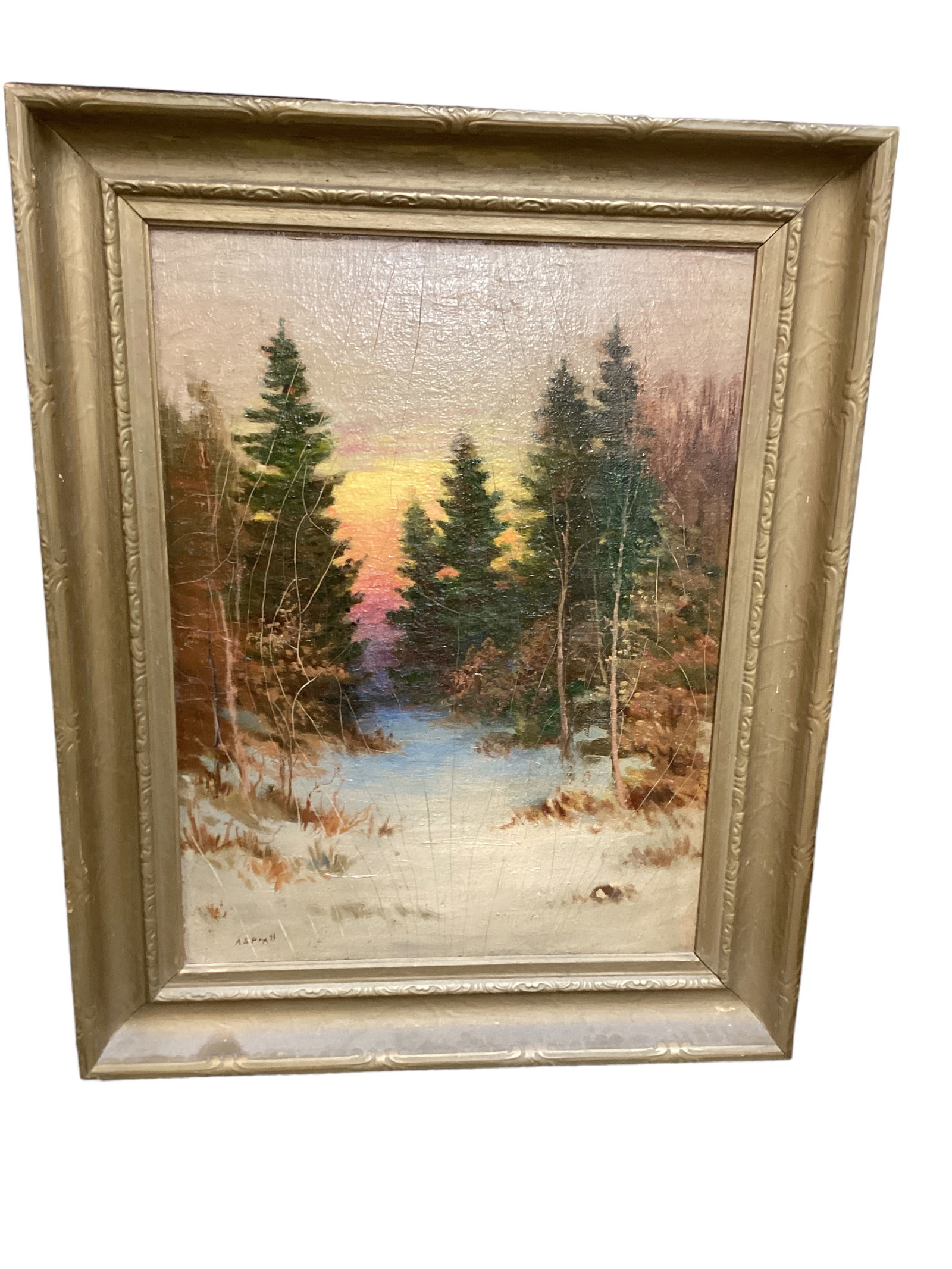 Oil Painting of Trees & Sunset 26" H x 20-3/4" W (1 of 2)