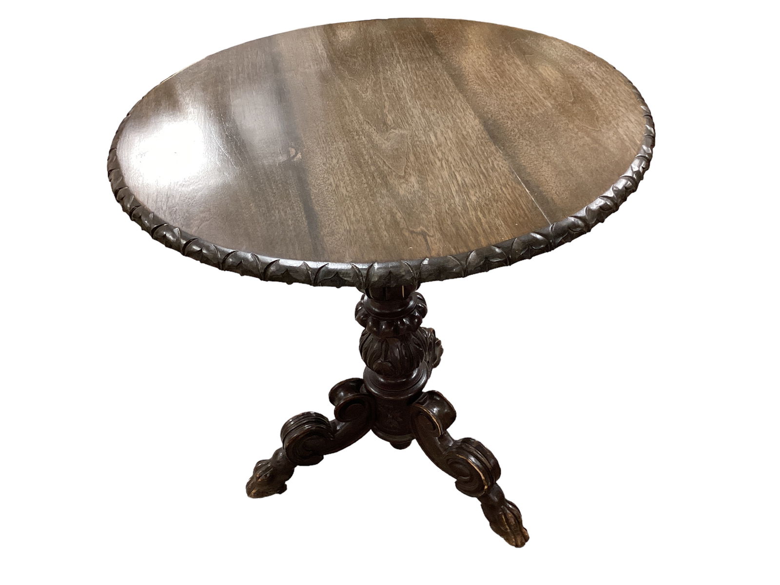 Mahogany Pie Crust Side Table with Carved Pedestal Legs 29 3/4" H x 28" across (1 of 2)