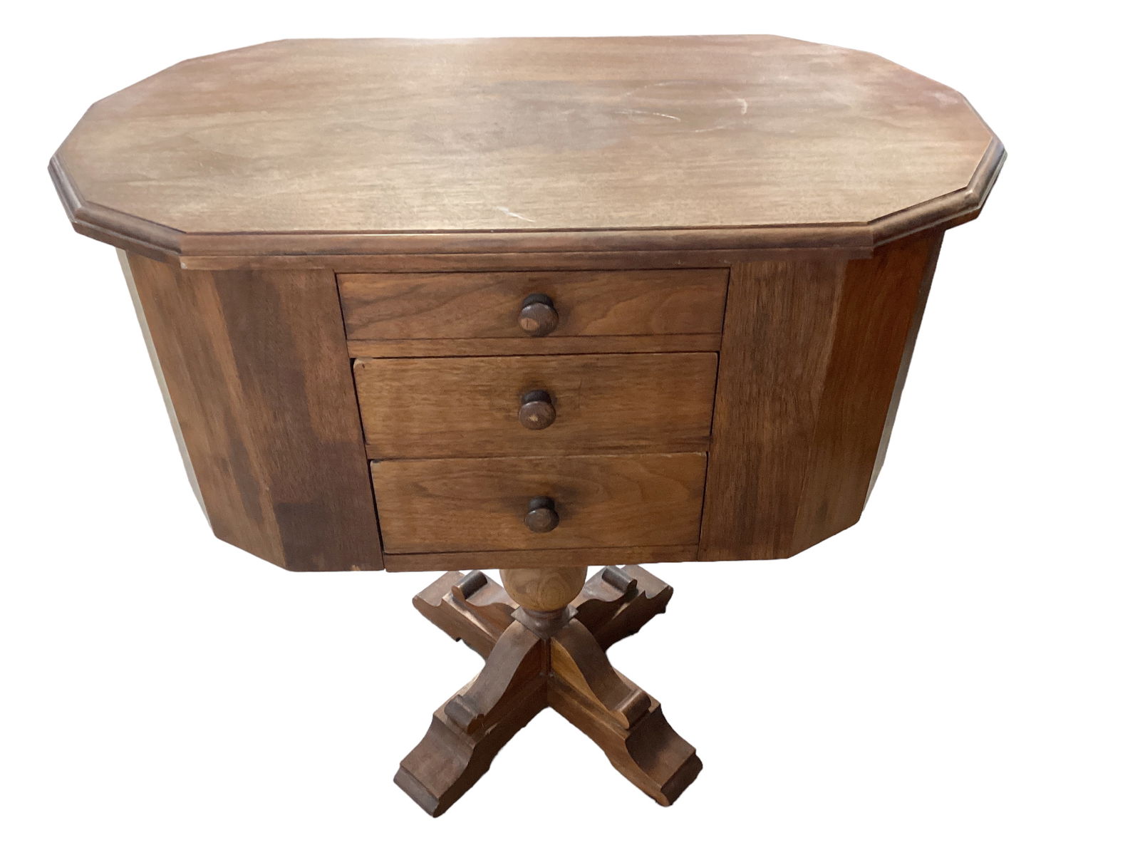 Walnut 2 Drawer Sewing Stand 25 1/2" H x 25" W x 13" D (1 of 4)