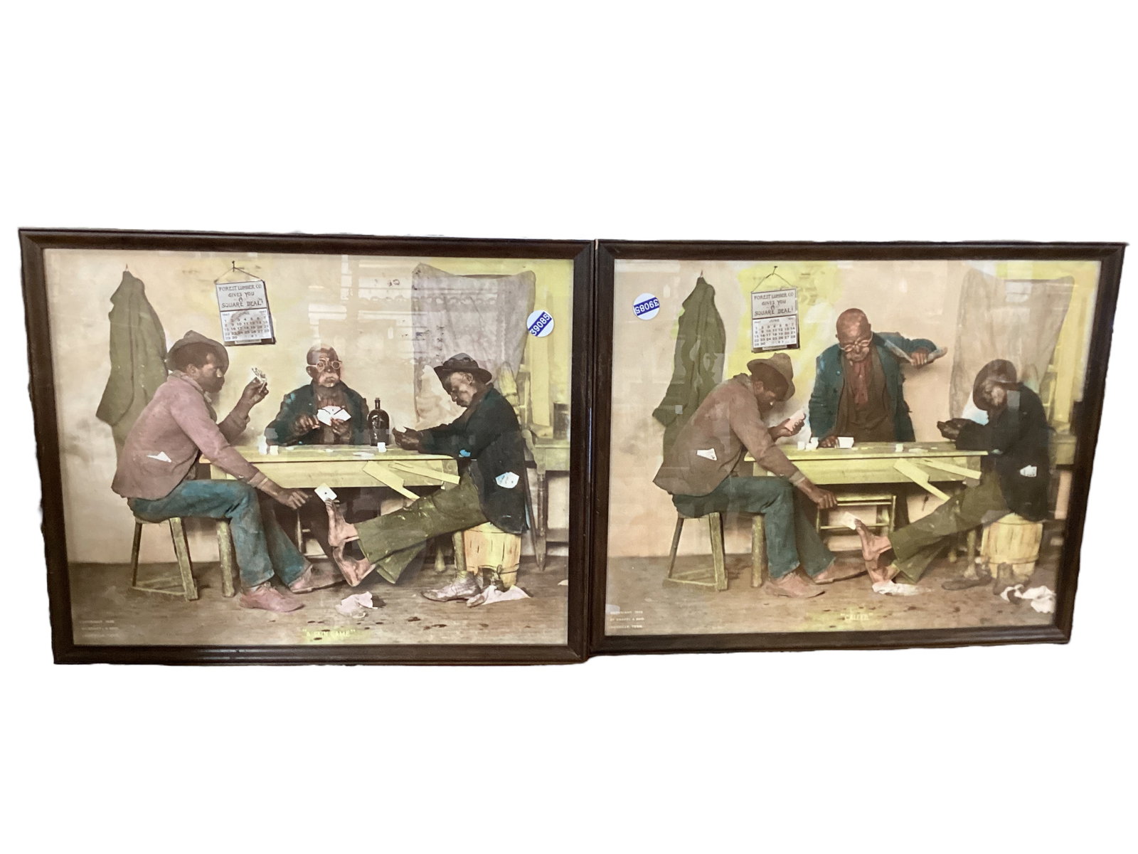 2 Prints, Hand Accented, in Style of Irving Sinclair. 20-3/4" W x 17" H (both): 2 Prints, Hand Accented, in Style of Irving Sinclair."A Skin Game" & "Called".20-3/4" W x 17" H (both)