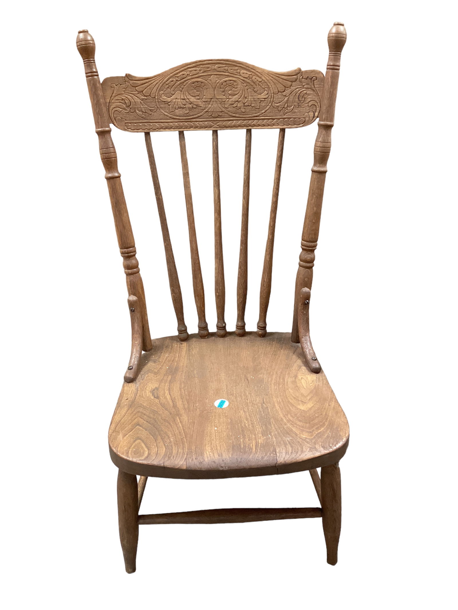 Short Oak Pressed Back Chair 32" H in the back x 12" H to the top of the seat (1 of 1)