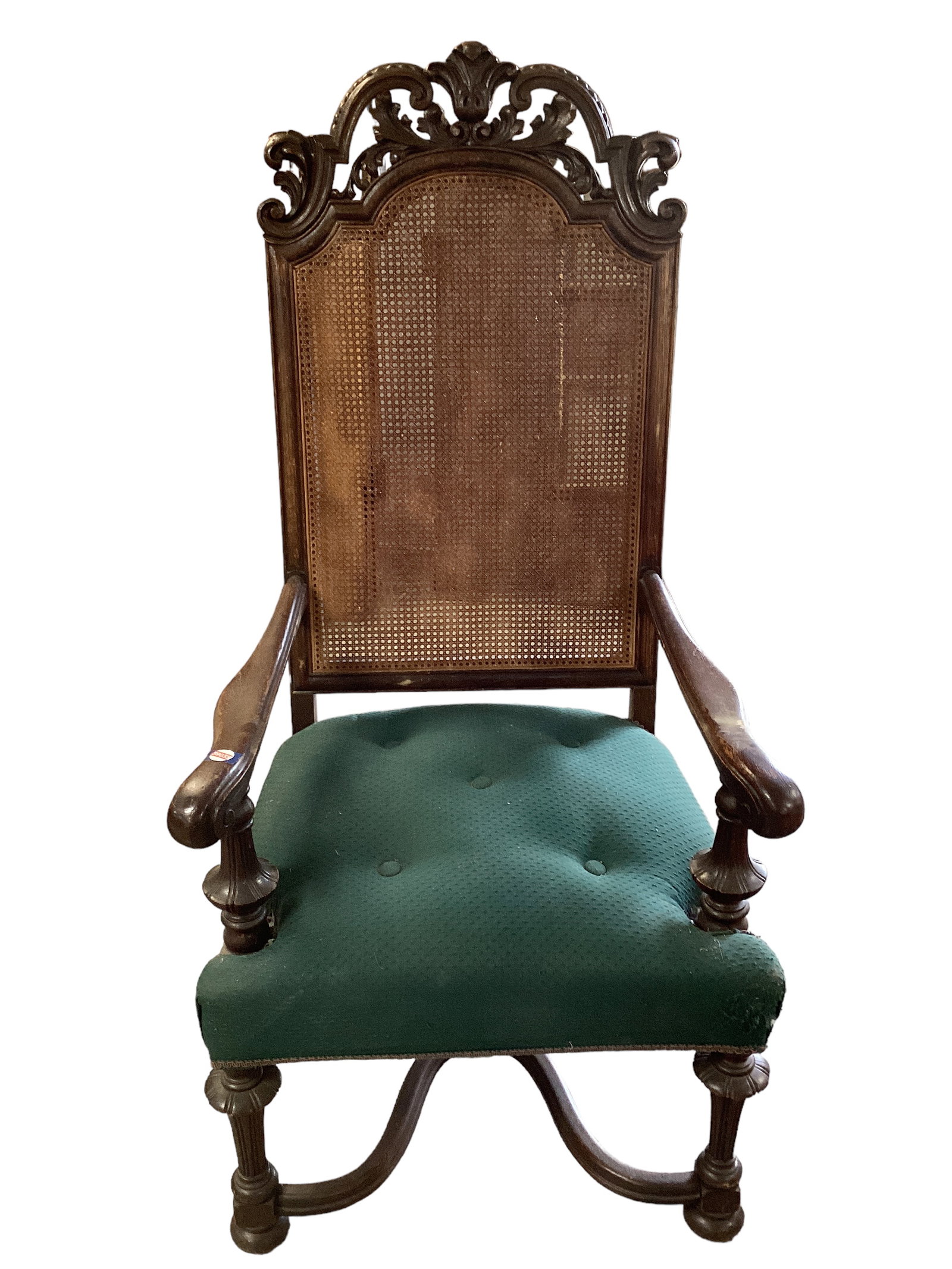 Carved High Back Cane Chair 53" H in the back: Carved High Back Cane Chair 53" H in the back