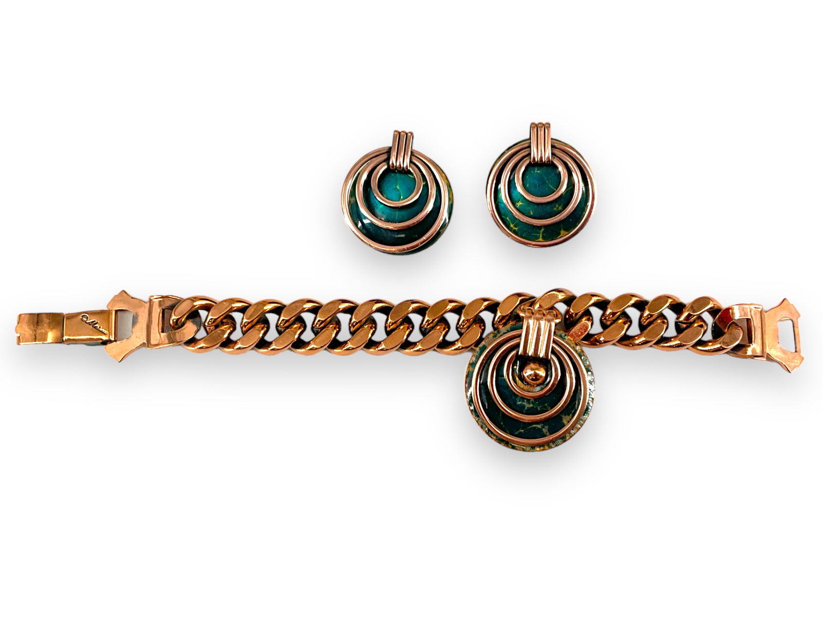 Eye-Catching Vintage Copper Bracelet and Earrings Signed "Matisse" (1 of 6)