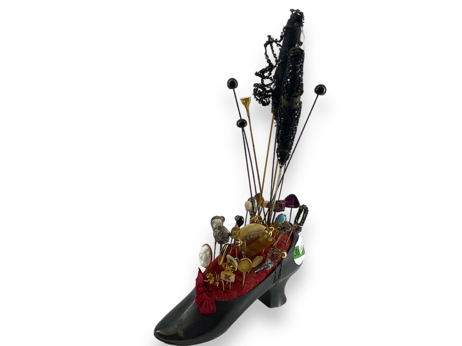 Shoe Designed as Pincushion, Multiple Stickpins and Hatpins!!! (1 of 3)
