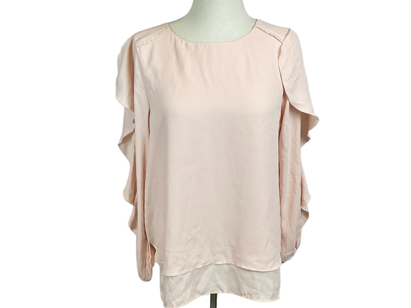 Blush Blouse: Blush BlouseBlush blouse by Love Scarlett with tapered sleeves. Size S, made in China, 100% polyester. Includes original tags. Machine wash cold on gentle cycle and tumble dry low. Great with a pair o