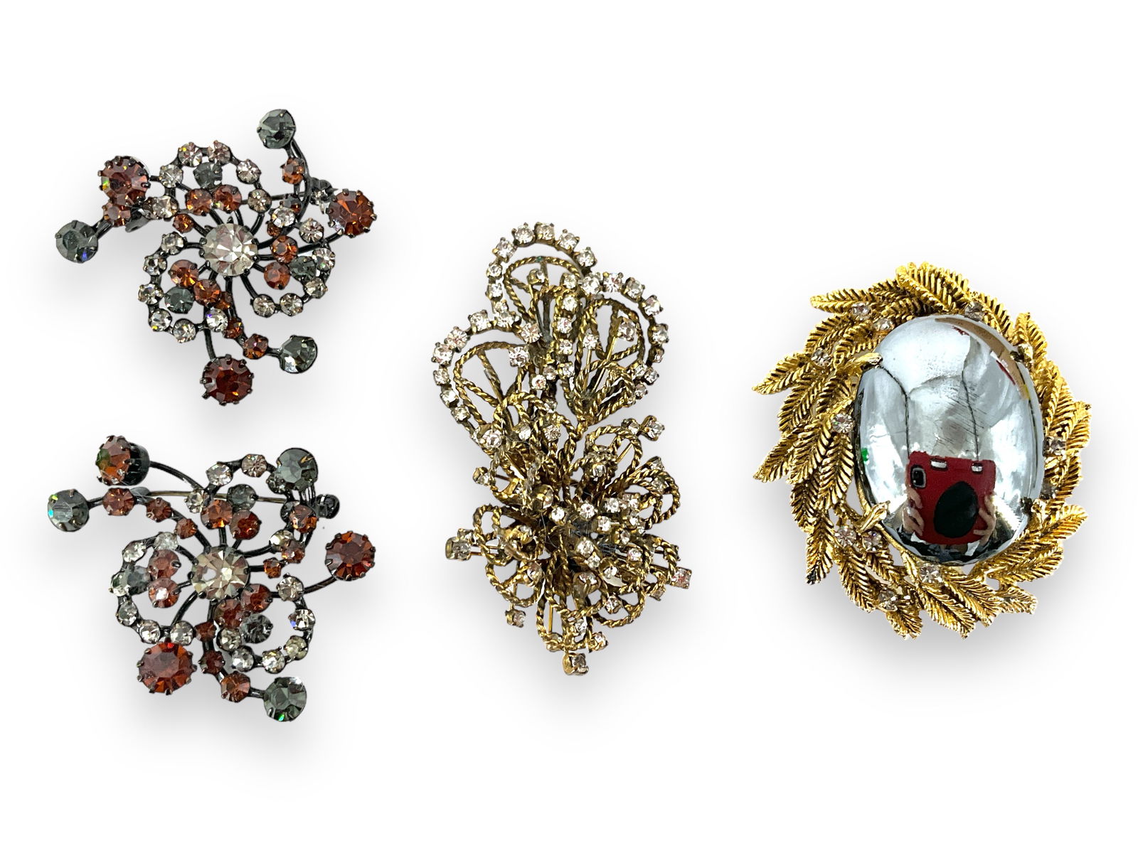 Vintage Brooches Signed "Alice Caviness" & "Christian Dior by Kramer," and a Set Hallmarked "Made in (1 of 6)