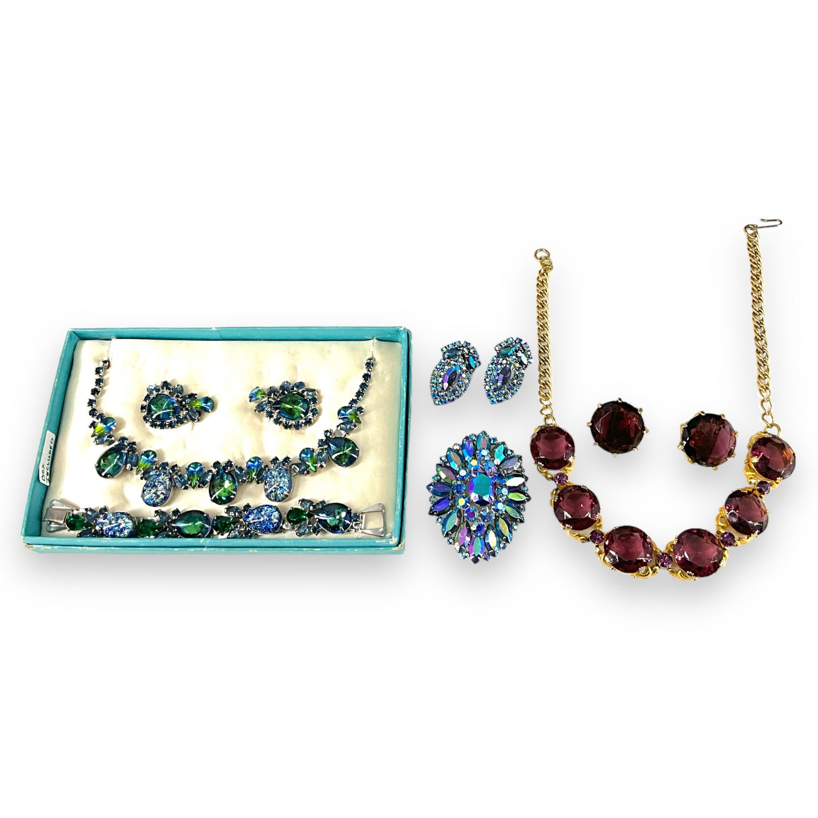 Vintage "Lisner" Jewelry Set in Original Box, Iridescent Fashion Crystal Brooch and Earrings and (1 of 5)