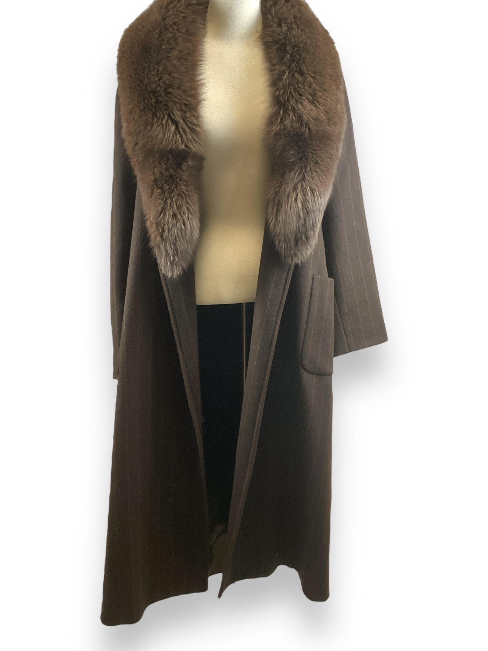Vintage Chocolate Color Pinstripe Coat with Fur Collar Tagged "MaxMara" (1 of 9)