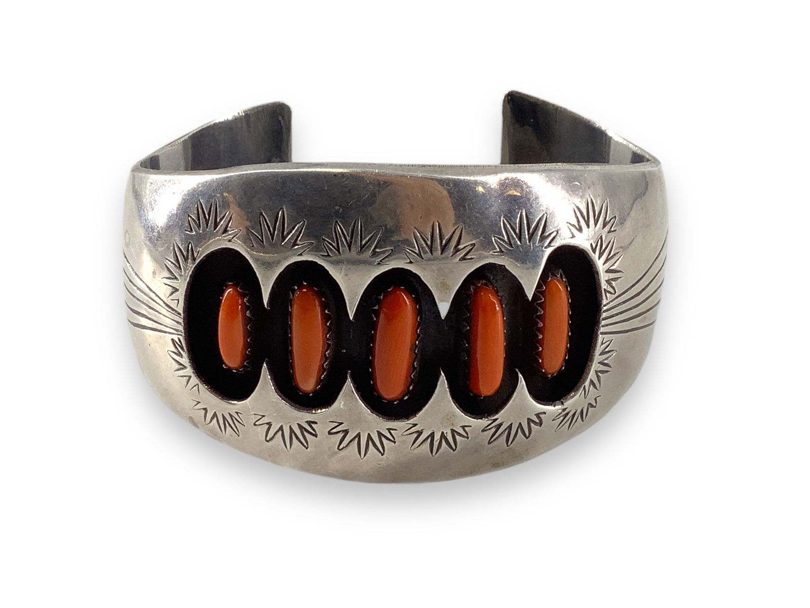 Southwestern Sterling Silver Cuff with Coral (1 of 5)