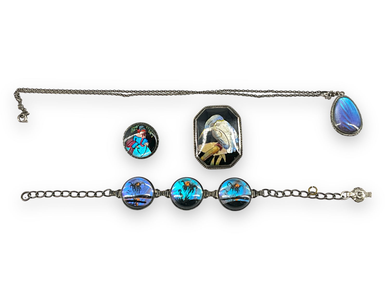 Vintage Butterfly Bracelet, Pins and a Necklace in Silver (1 of 9)