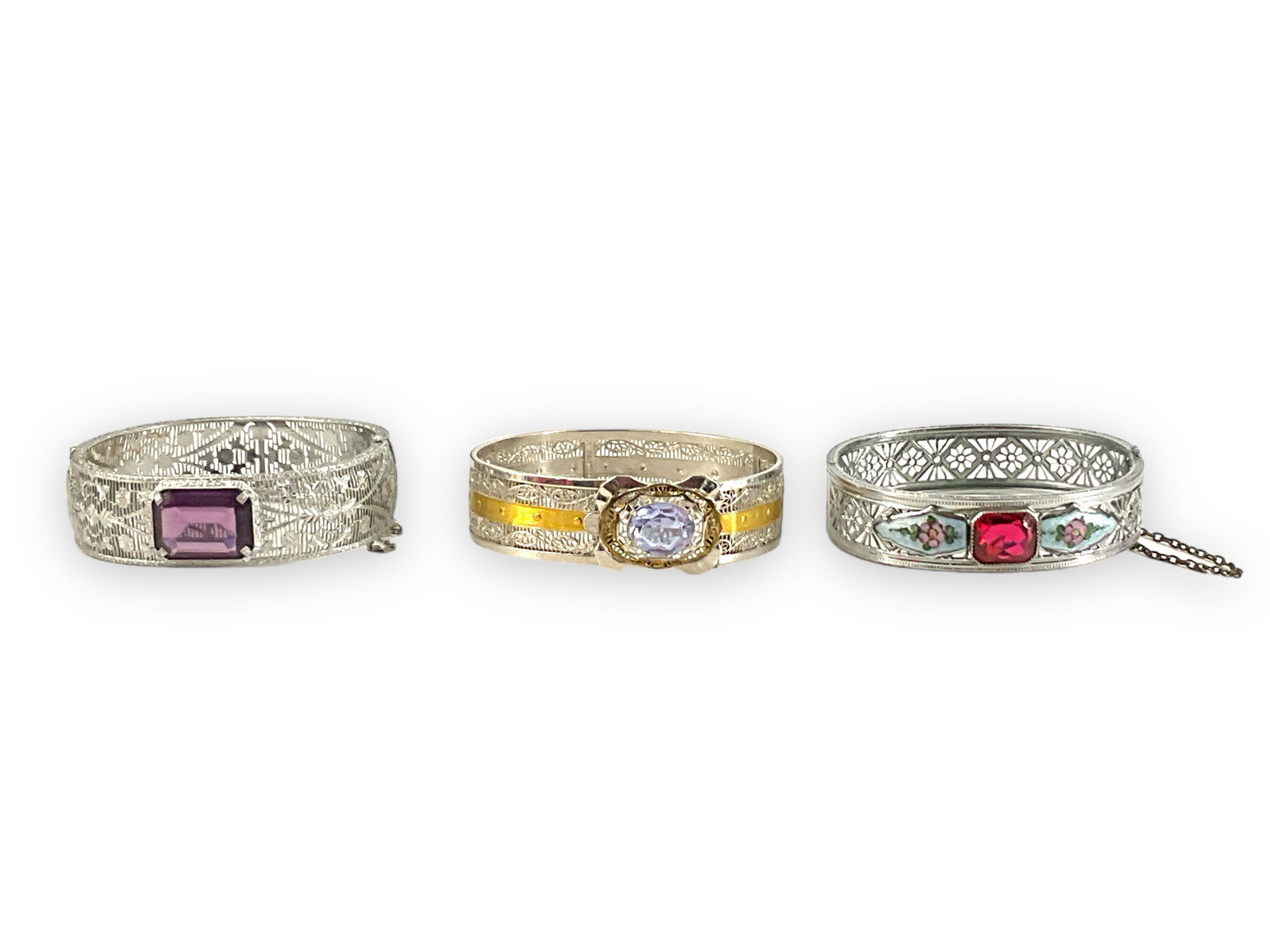 Three Vintage Filigree Design Bangles with Accent Stones (1 of 5)