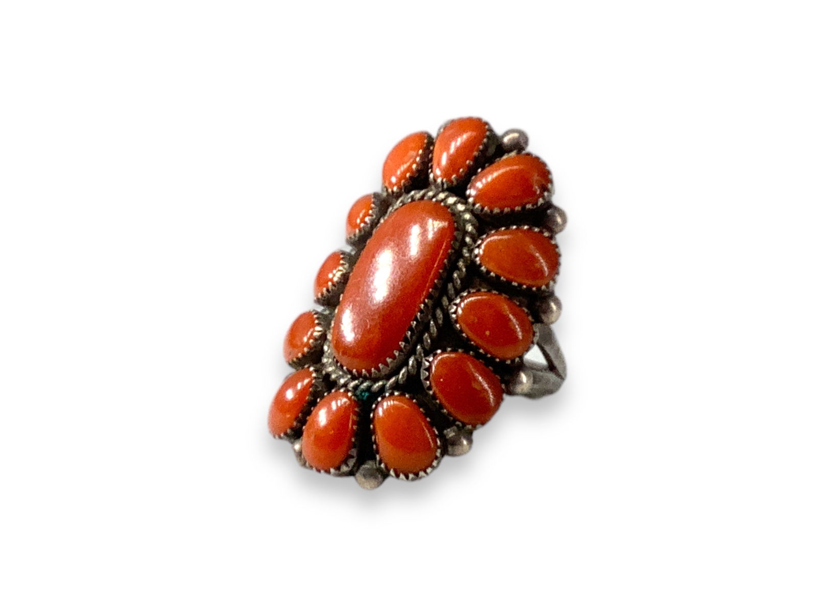Southwestern Sterling Silver Ring with Coral Cluster (1 of 5)