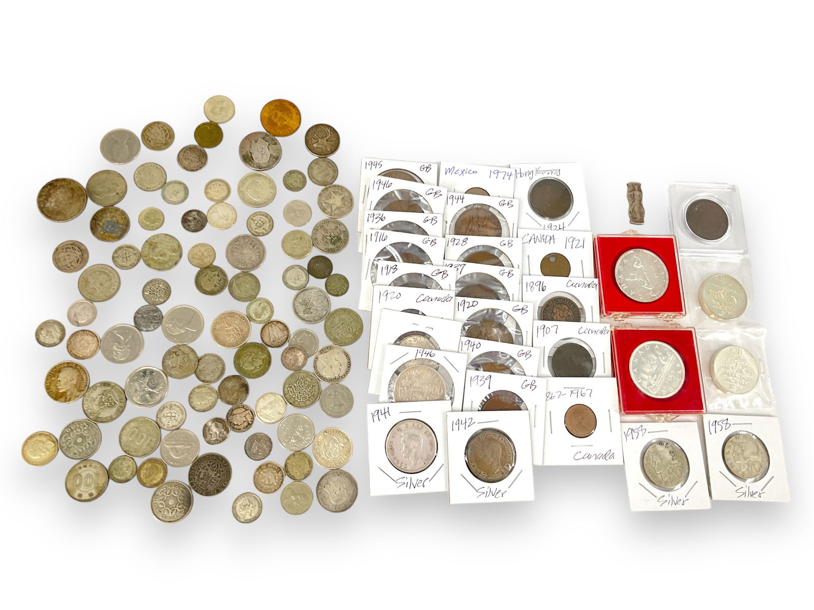 Assortment of Foreign Coins & Tokens Including Silver (1 of 6)