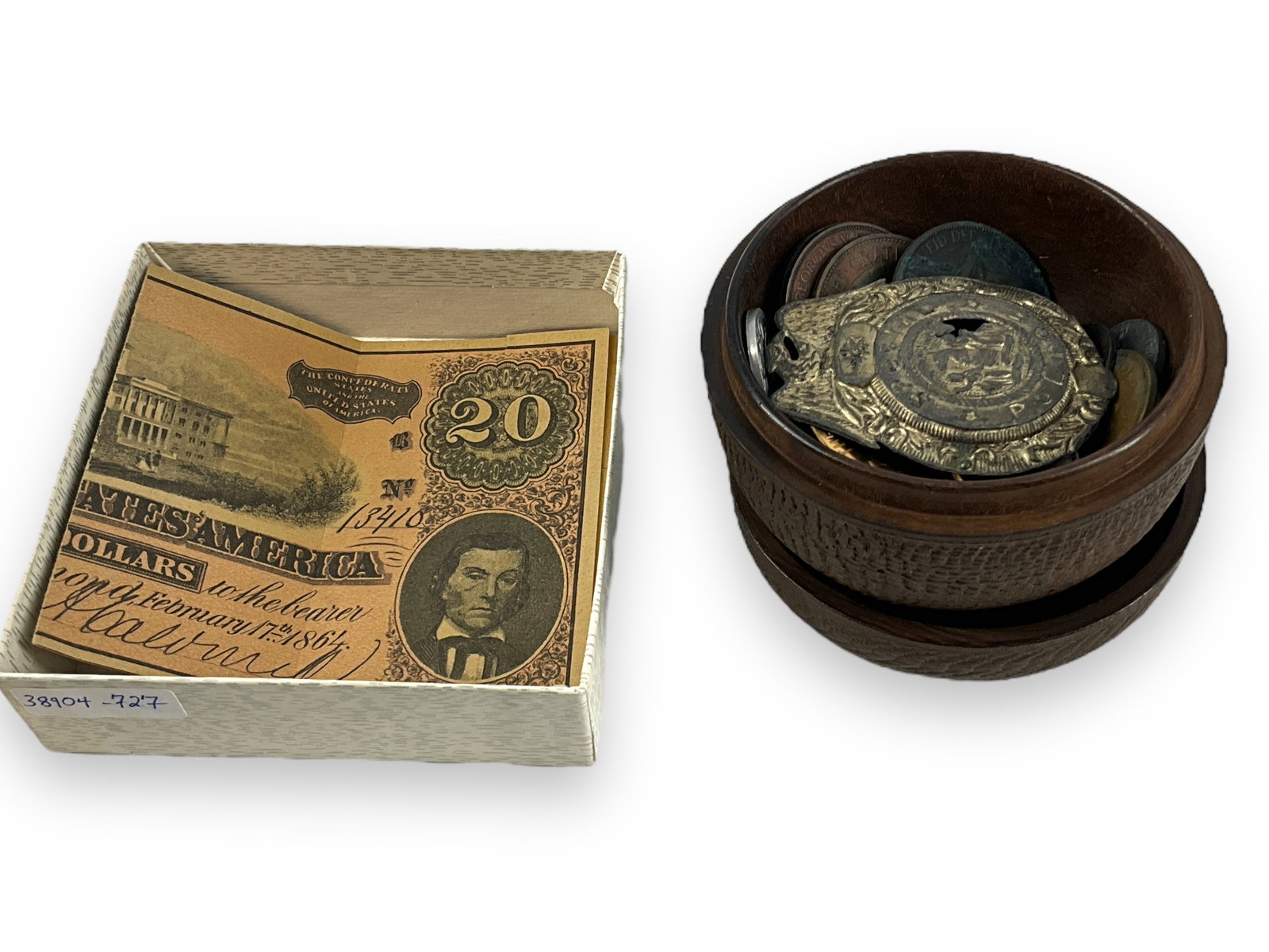 Carved Wooden Box and Reprinted CSA Note (1 of 5)