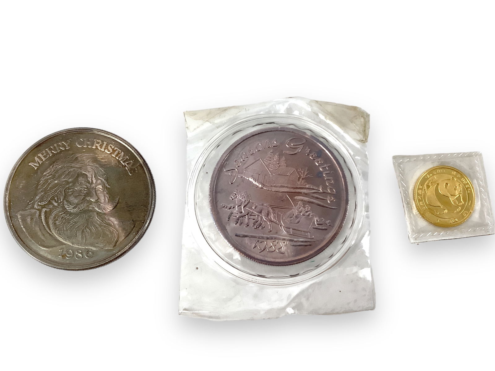 Three Coins/Medallions Including a 1983 Gold Panda Coin (1 of 4)