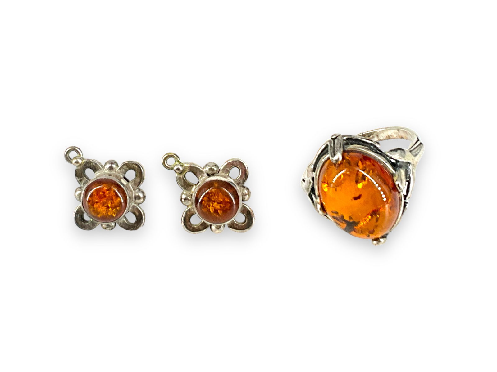 Amber Ring in Silver w/Matching Earrings (1 of 4)