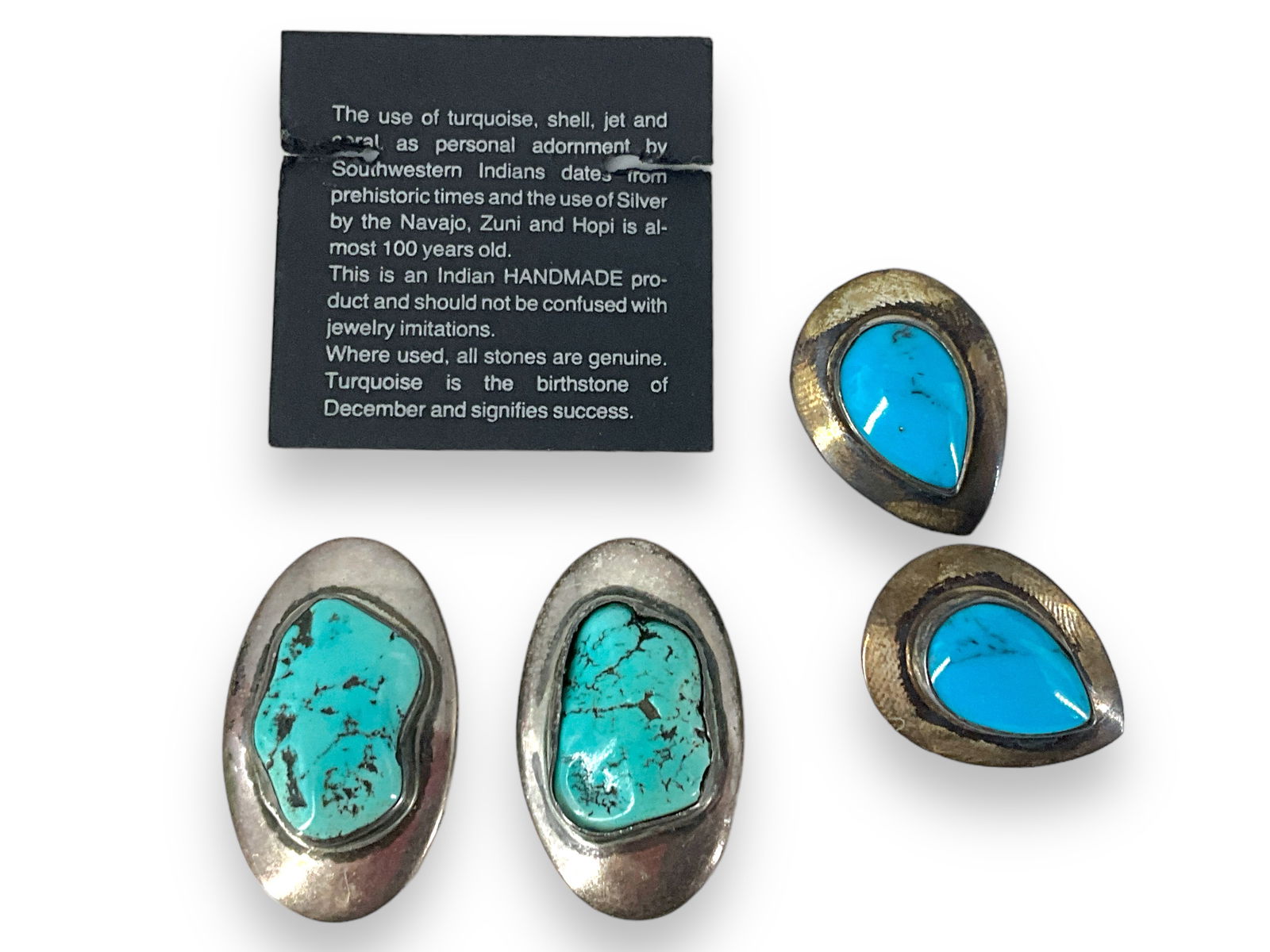 Silver Oval Plaques with Turquoise Stones, Silver Earrings w/Polished Turquoise (1 of 8)