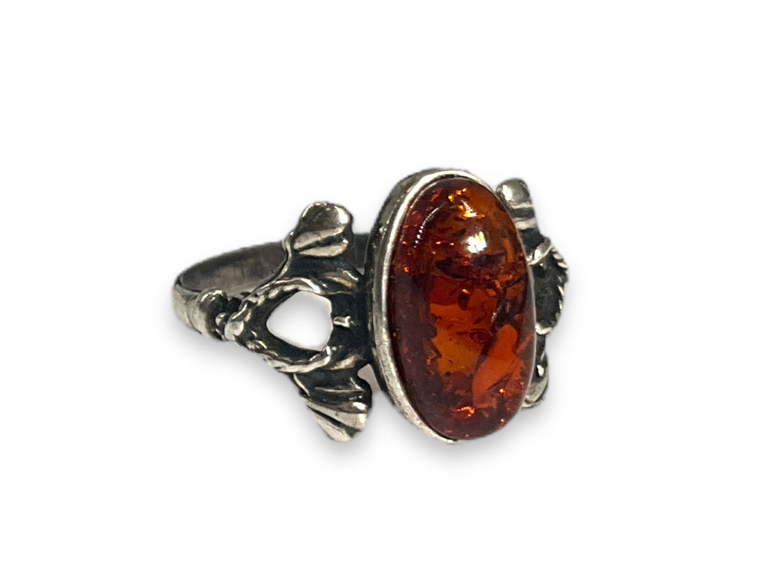 Sterling Silver Amber Ring, Silver Filigree Ring w/Enamel (1 of 7)