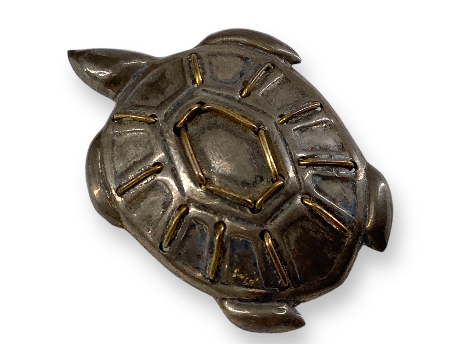 Southwestern Sterling Silver and Brass Figural Turtle Pin/Pendant (1 of 2)