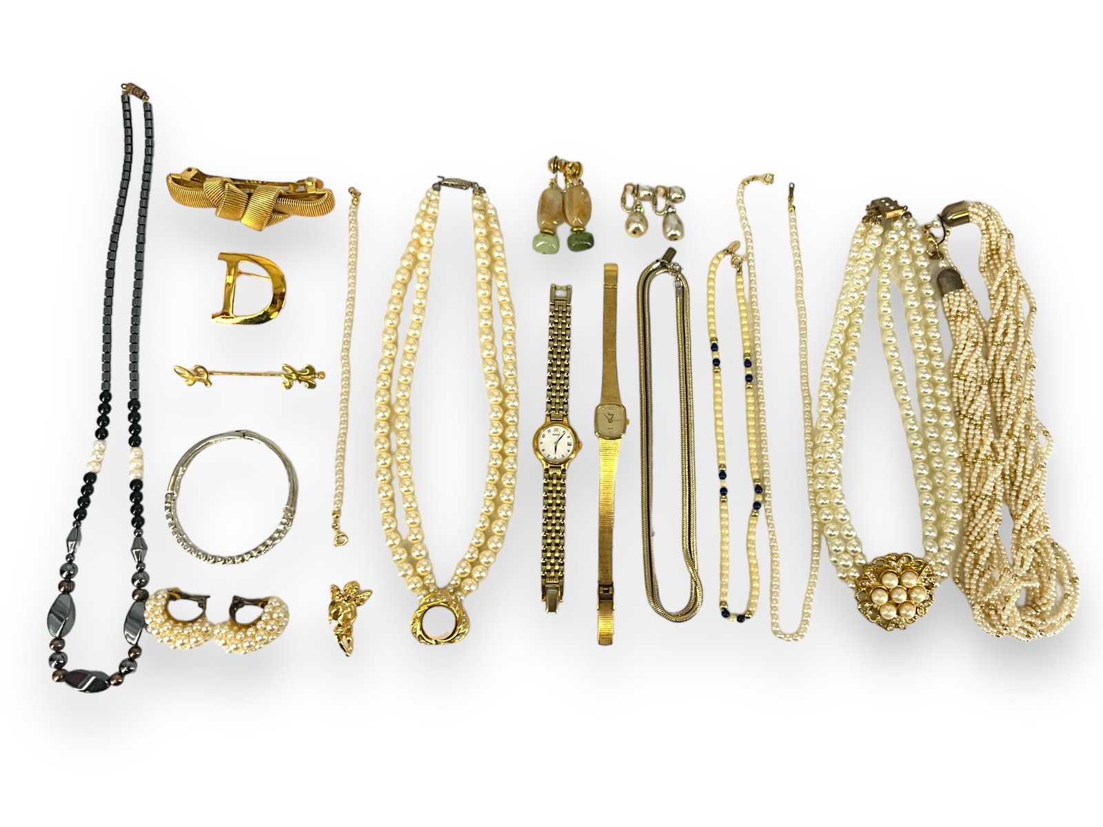 Faux Pearl Jewelry, "Seiko" Brand Watch, Hematite and Freshwater Pearl Necklace, Misc. Jewelry (1 of 12)