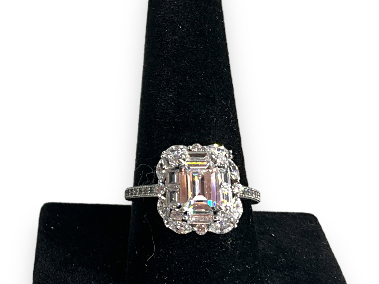 Sterling Silver Green Amethyst Ring, Sterling DiamantÈ Ring and Silver-Tone CZ Earrings (1 of 10)