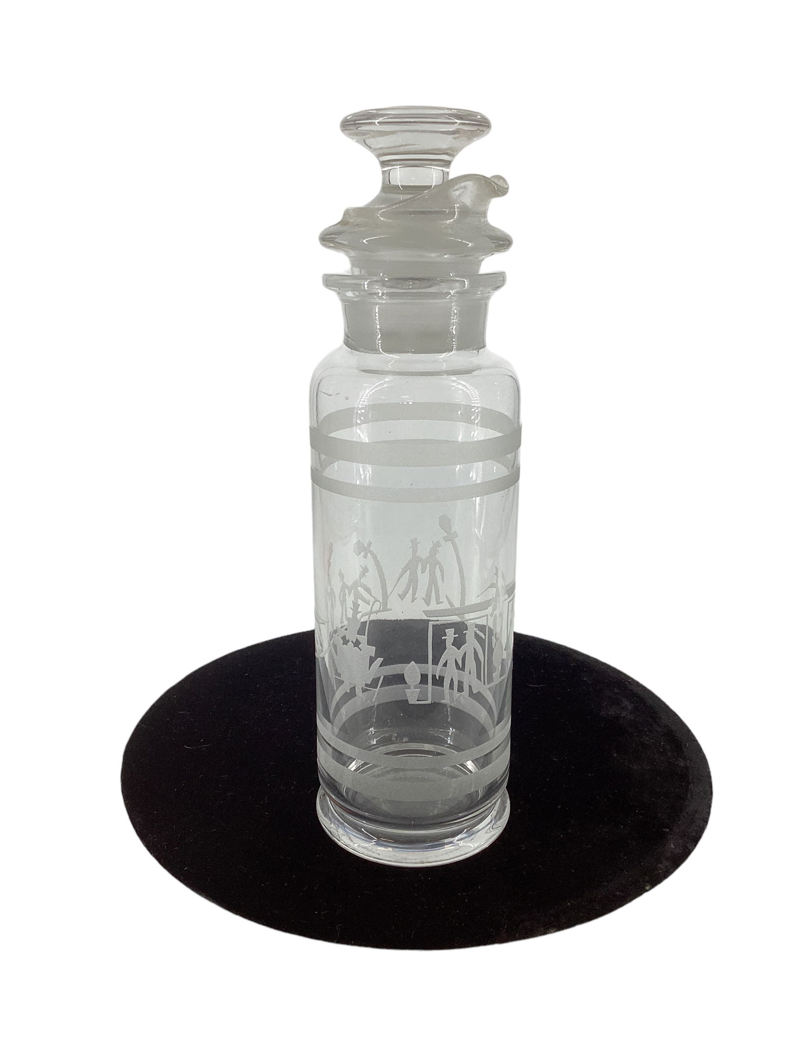 Heisey #4225 Cobel (1) Quart Cocktail Shaker with #522 B Party Scene Etch by Eva Zeisel: Heisey #4225 Cobel (1) Quart Cocktail Shaker with #522 B Party Scene Etch by Eva Zeisel