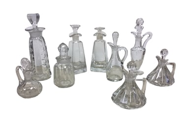 Heisey Grouping of (9) Cruets, Oil and Vinegar Bottles