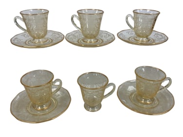 Fostoria Topaz Baroque Demitasse Cups and Saucers, (11) Pieces
