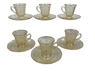 Fostoria Demitasse Cup & Saucer Sets in Topaz Baroque Gold Trimmed