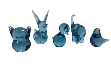 Maleras Lot of (5) Blue Glass Figurines 3.5" to 5.75"