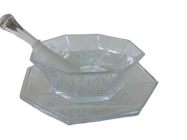 Cambridge Decagon Etched Dish and Under Plate with Cocktail Muddler