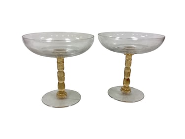 Imperial Pair of Kahiki Amber Stem Champagnes